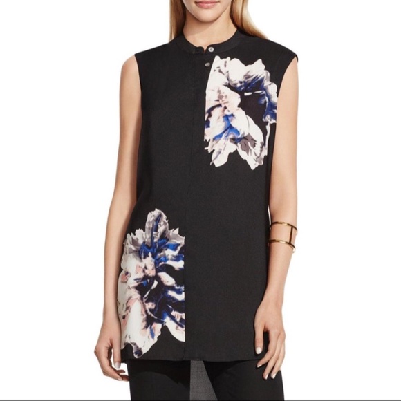 Vince Camuto Tops - Vince Camuto Black Floral Print Button Down Tunic
